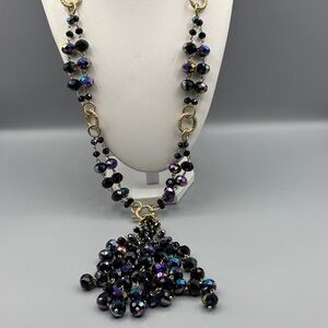 Stunning Joan Rivers Iridescent Glass Bead Lariat Necklace JP432